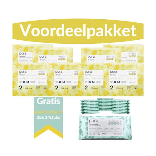 Pura Voordeelpakket - 2 Maandboxen Maat 2 + Gratis 672 Pura Babydoekjes