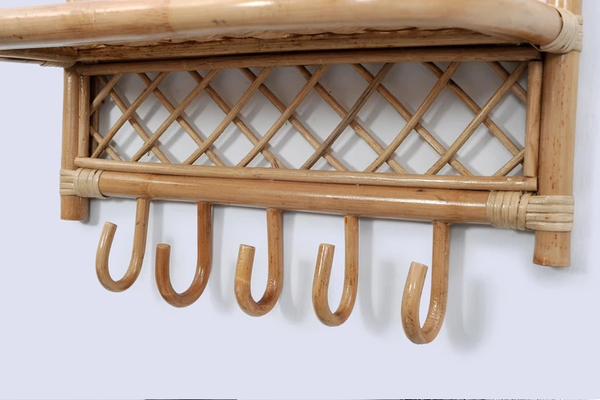 Rotan Wandplank met kapstok Mau