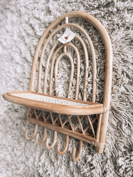 Rotan Wandplank met kapstok Mau