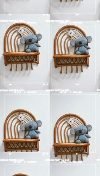 Rotan Wandplank met kapstok Mau