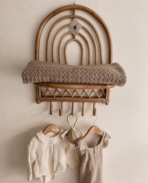 Rotan Wandplank met kapstok Mau